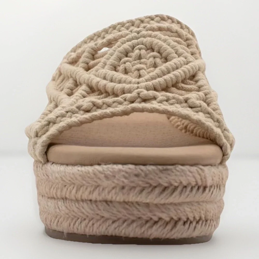 Sbicca Eureka Macrame Wedge Natural Beige Espadrille Size 9M Women Slide Sandals